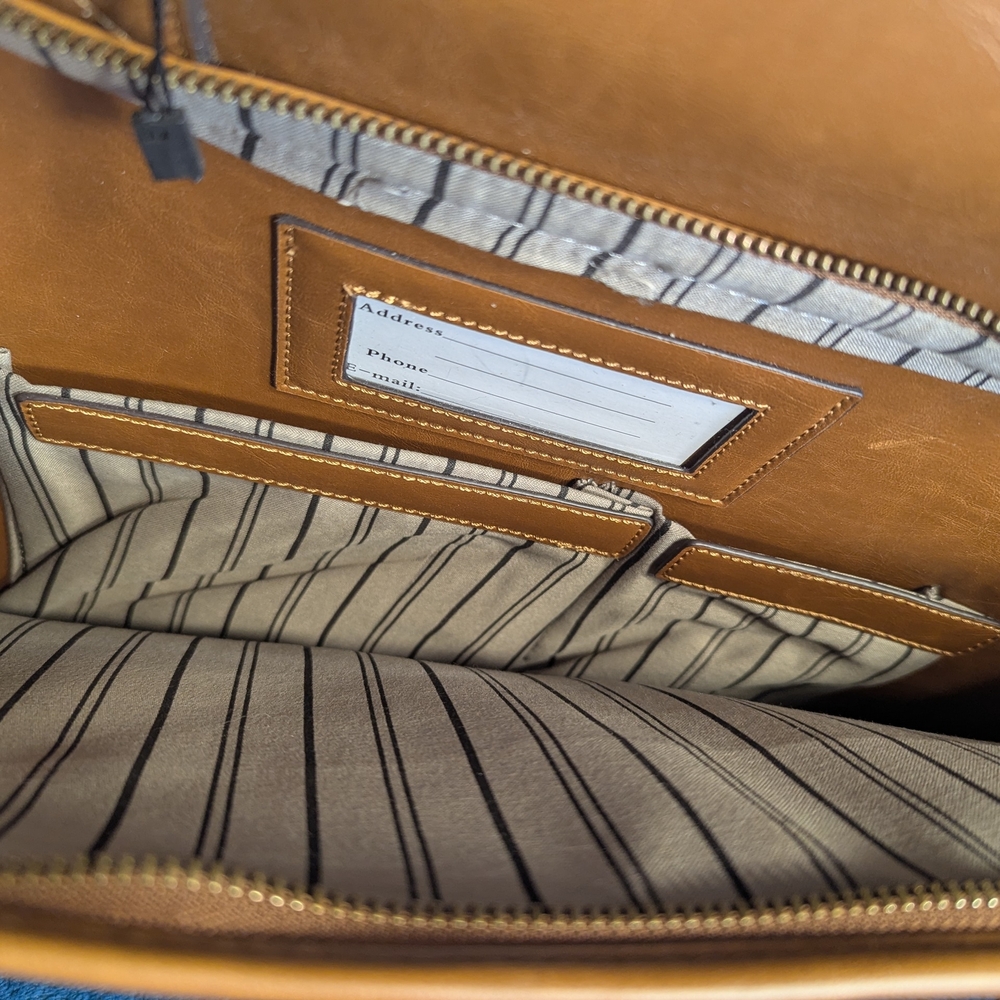& Other Stories Cognac Leather Laptop Briefcase with Telescopic Handle - Picture 8 of 13